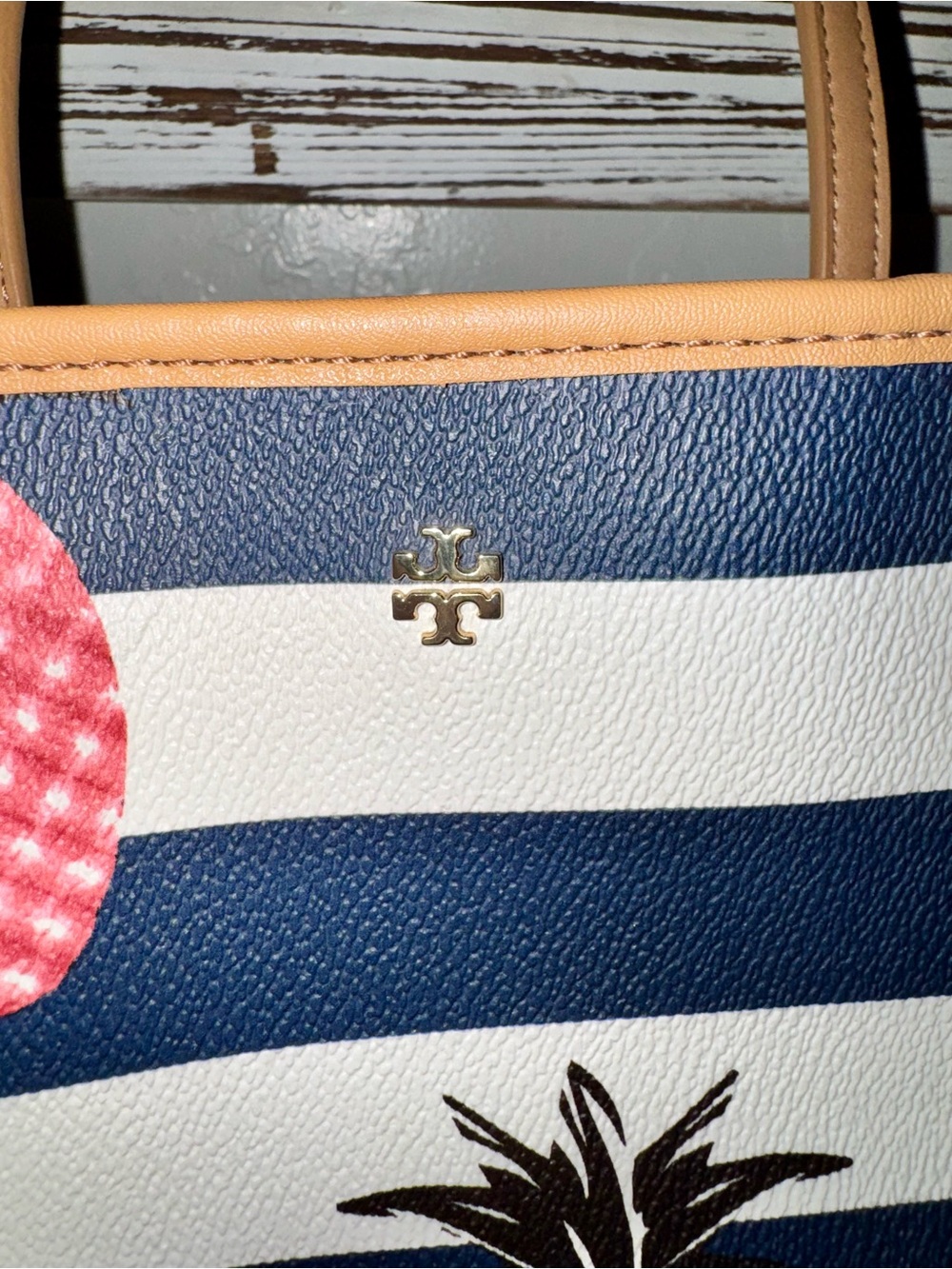 Tory Burch Kerrington Striped Pink Pineapple Tote 2015 - like new condition - Picture 3 of 15